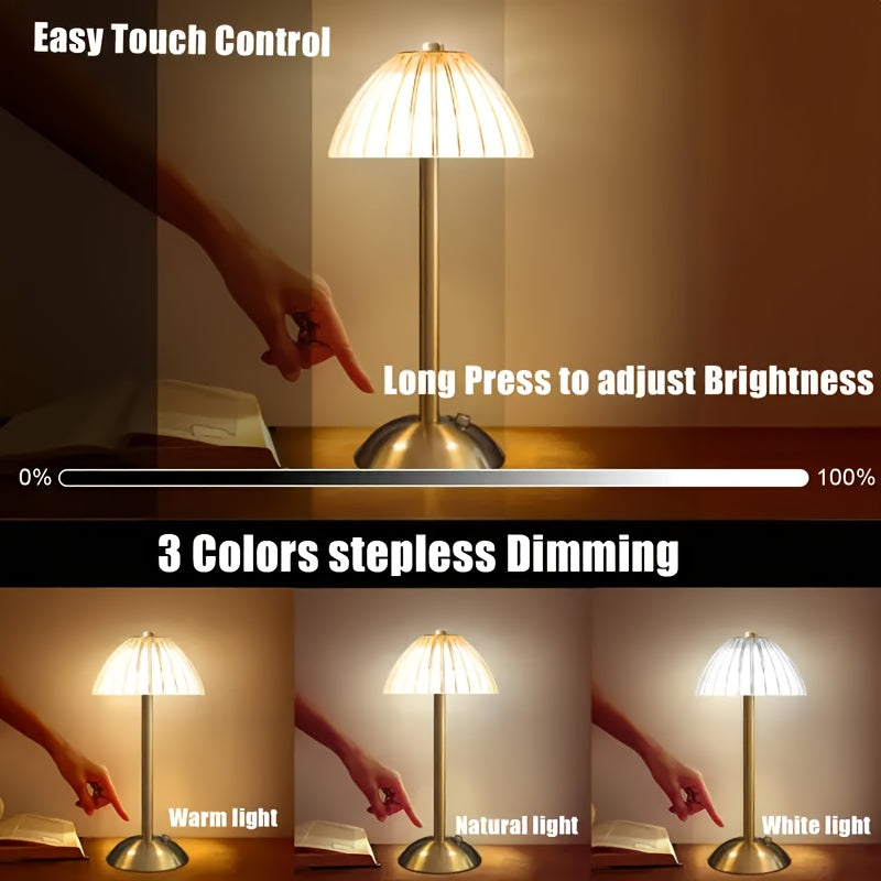 Ribbed Acrylic Table Lamp, Rechargeable 3-Colour Touch LED Light - product view 7