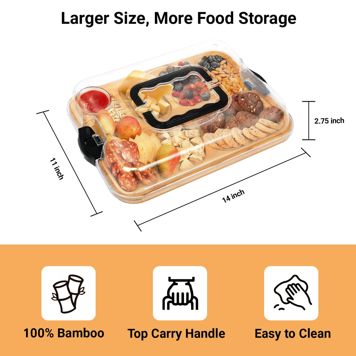 Bamboo Six Compartment Serving Tray with Lid – product image 6