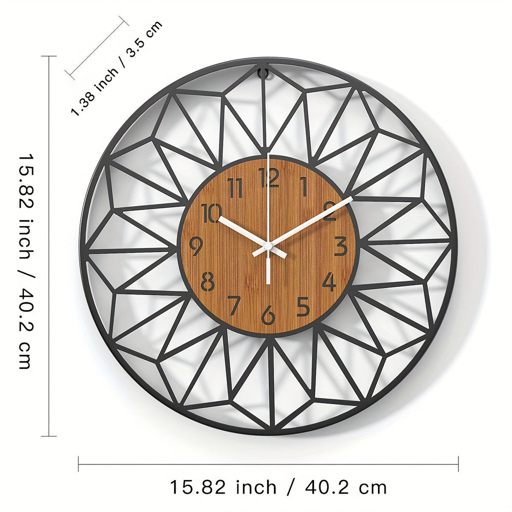 Silent Metal Wall Clock with Wood-Grain Centre — product view 9