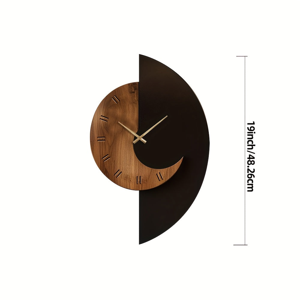 Half-Moon Wooden Wall Clock with Silent Movement — product view 4