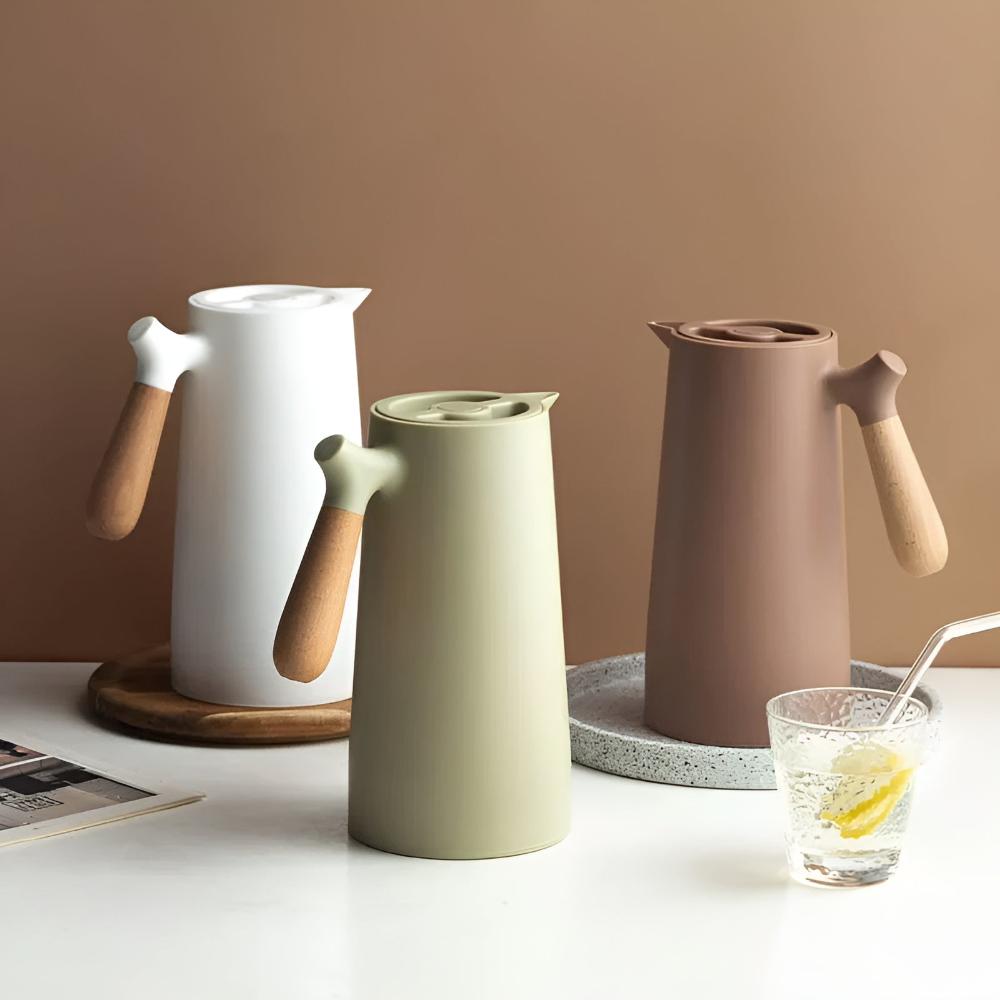 Insulated Stainless Steel Carafe with Wooden Handle, 1 L