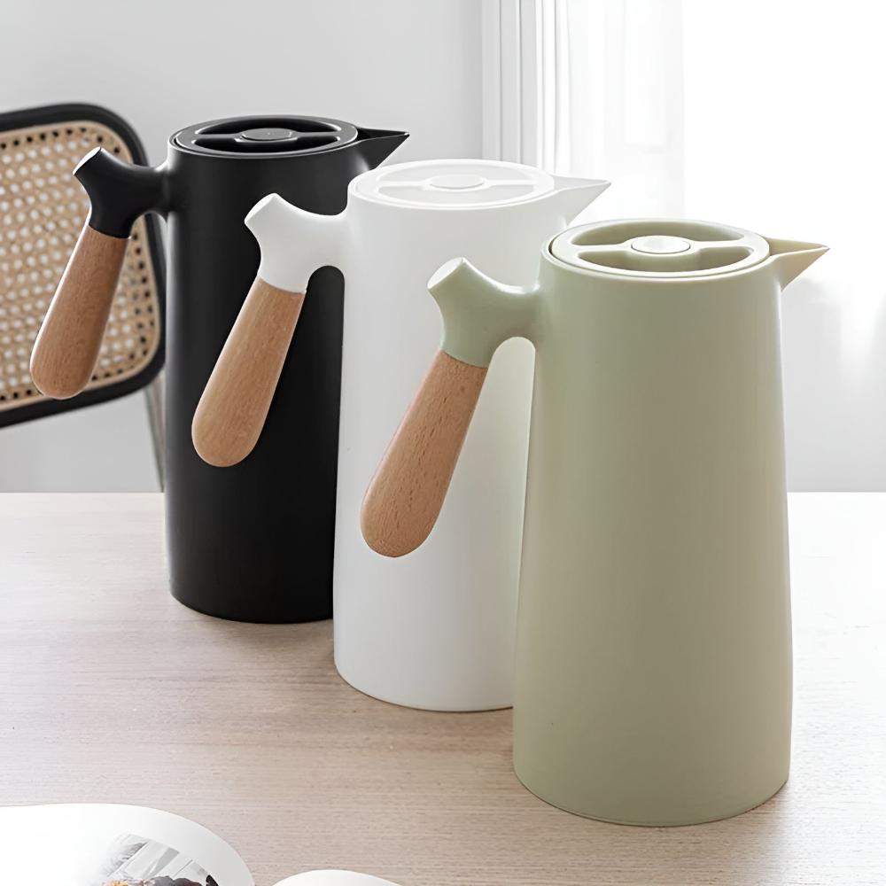 Insulated Stainless Steel Carafe with Wooden Handle, 1 L