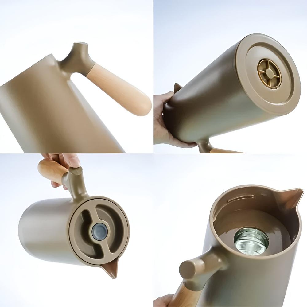 Insulated Stainless Steel Carafe with Wooden Handle, 1 L