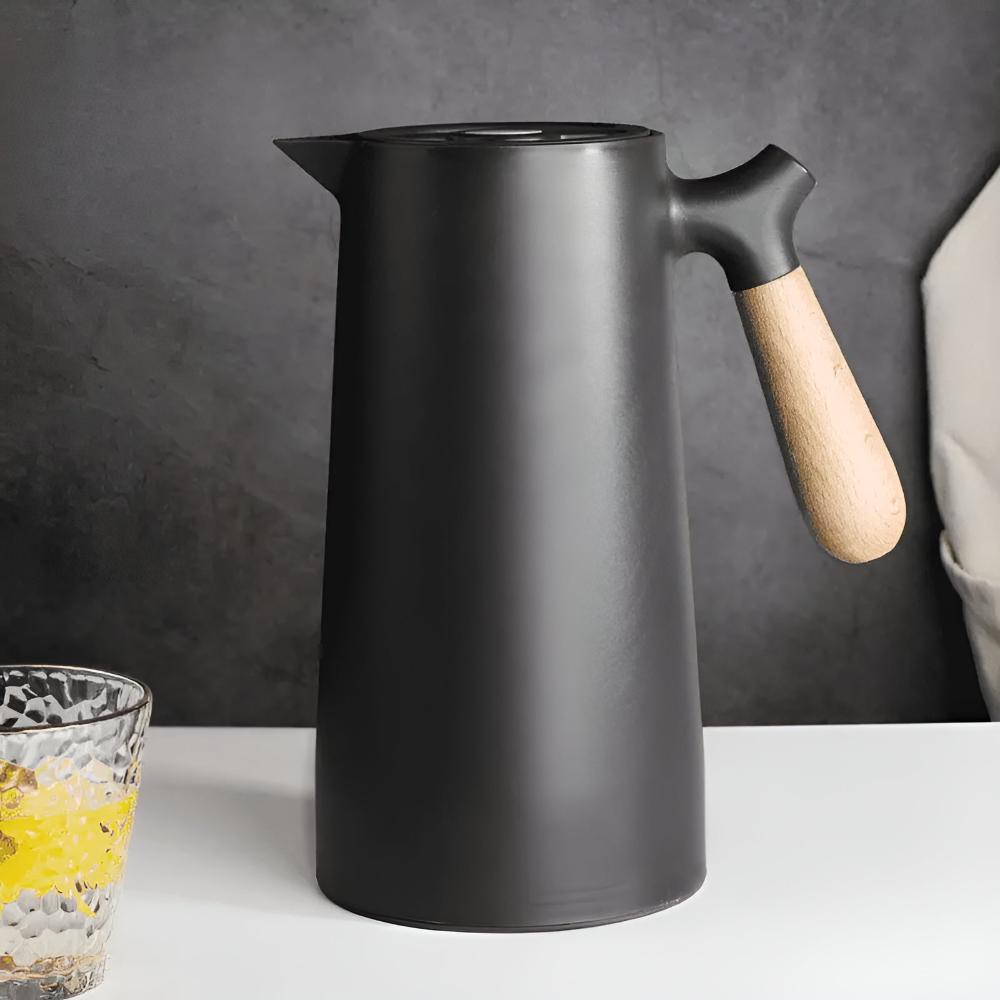 Insulated Stainless Steel Carafe with Wooden Handle, 1 L