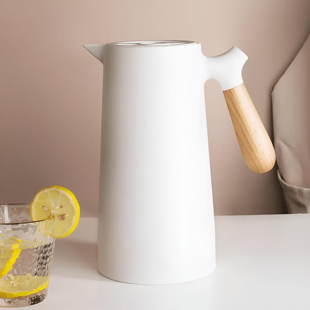Insulated Stainless Steel Carafe with Wooden Handle, 1 L