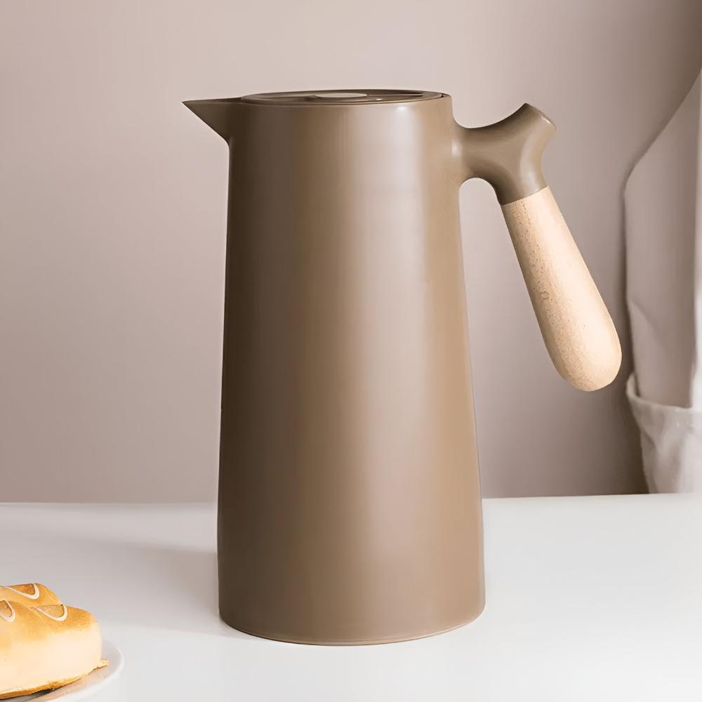 Insulated Stainless Steel Carafe with Wooden Handle, 1 L