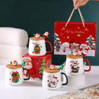 Ceramic Christmas Mug with Wooden Lid and Spoon, 400 ml