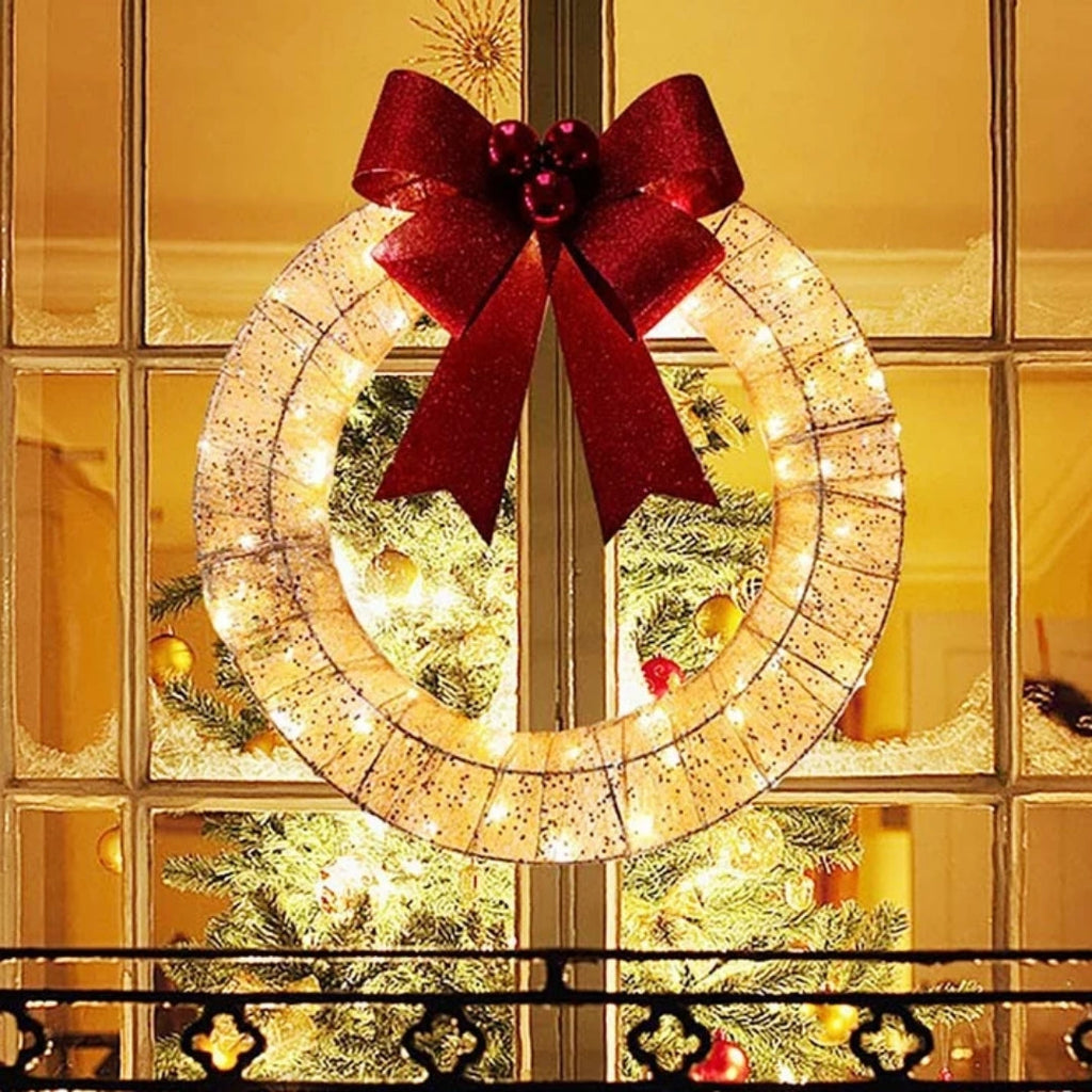 Gold or Green LED Christmas Wreath, 50 cm