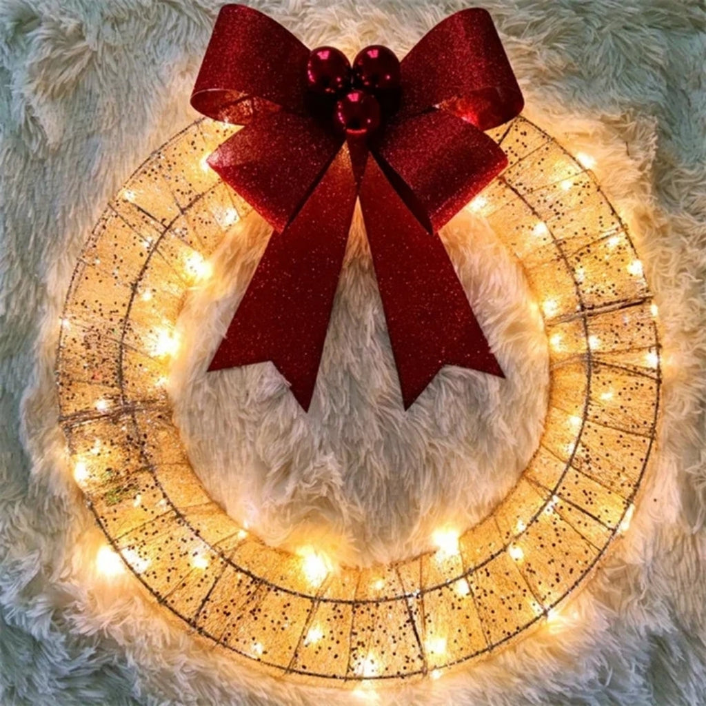 Gold or Green LED Christmas Wreath, 50 cm
