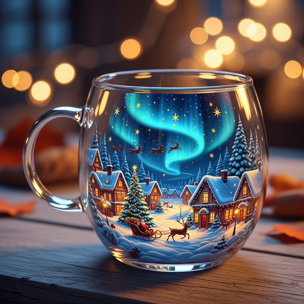 Decorative Glass Mug with Winter Landscape Design