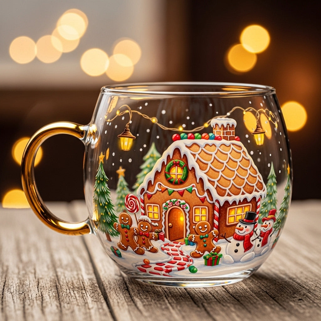 Decorative Glass Mug with Winter Landscape Design