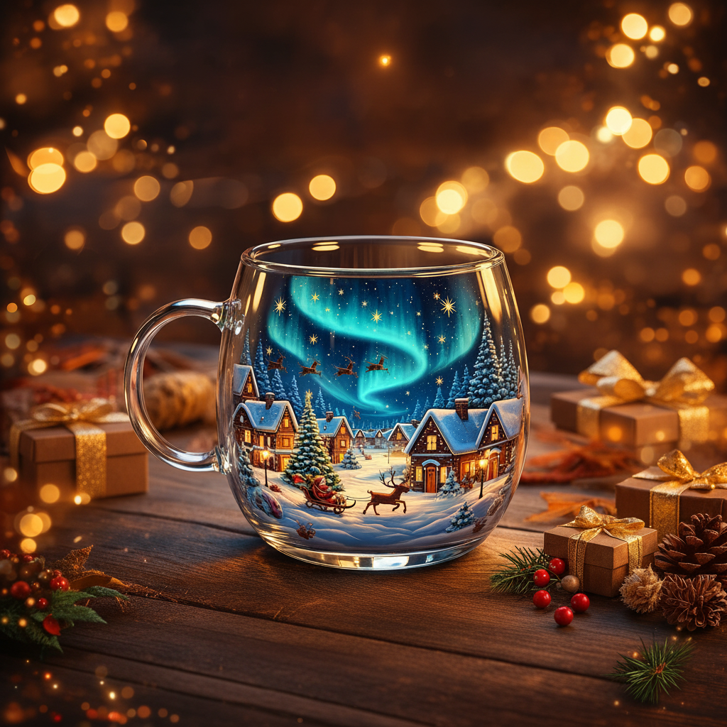Decorative Glass Mug with Winter Landscape Design
