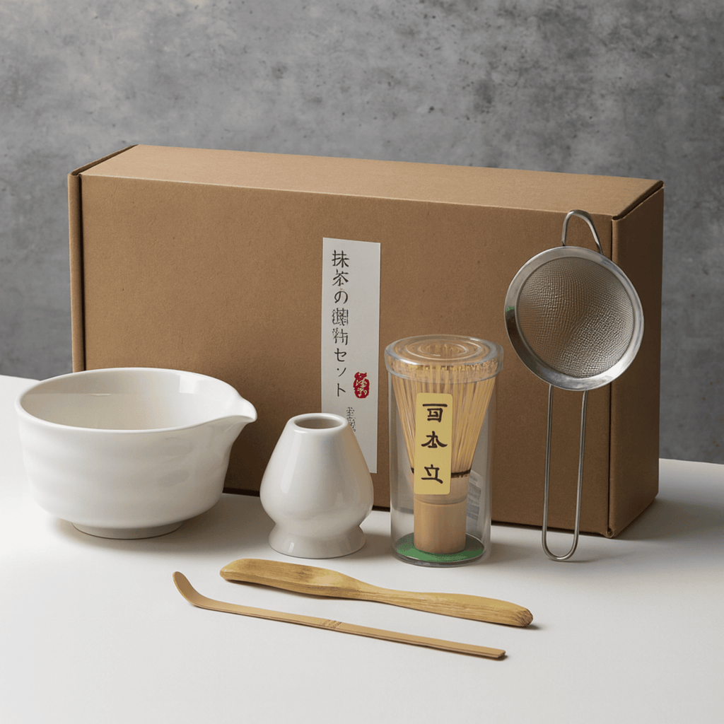 Ceramic and Bamboo Matcha Tea Set, 6 Pieces