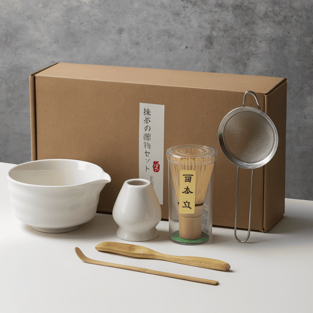 Ceramic and Bamboo Matcha Tea Set, 6 Pieces
