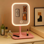 Rechargeable LED Vanity Mirror with Touch Dimmer, 3 Light Colours - Pink