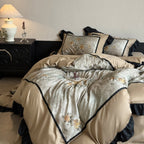 Floral Cotton-Blend Bedding Set with Ruffle Trim