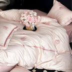 Cotton Sateen Bedding Set with Heart Appliqué
