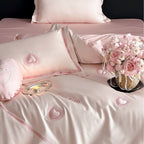 Cotton Sateen Bedding Set with Heart Appliqué