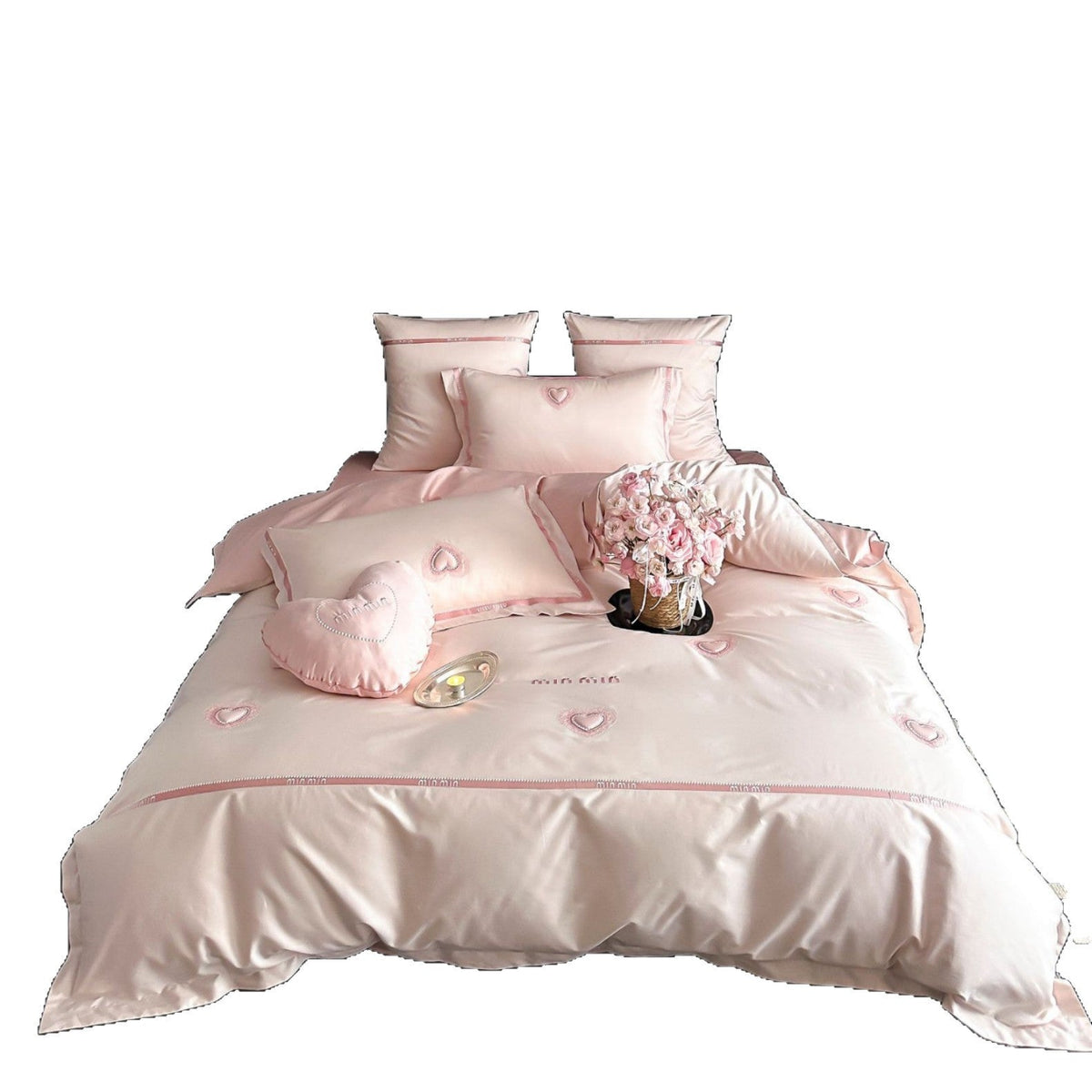 Cotton Sateen Bedding Set with Heart Appliqué