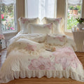 Floral Embroidered Cotton Sateen Bedding Set with Ruffles