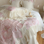 Floral Embroidered Cotton Sateen Bedding Set with Ruffles