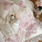 Floral Embroidered Cotton Sateen Bedding Set with Ruffles