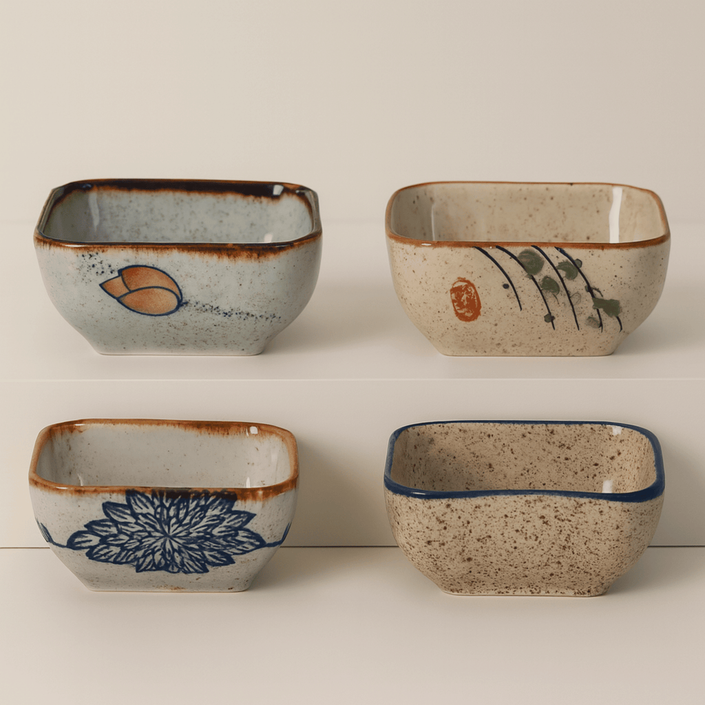 Japanese Pattern Porcelain Sauce Dishes, Set of 4