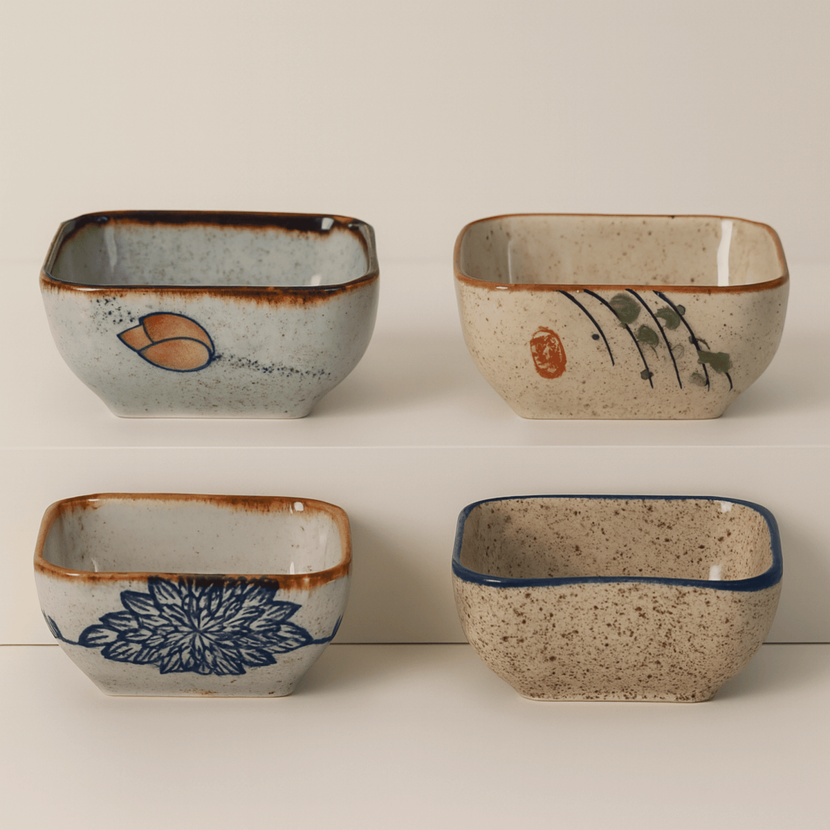 Japanese Pattern Porcelain Sauce Dishes, Set of 4