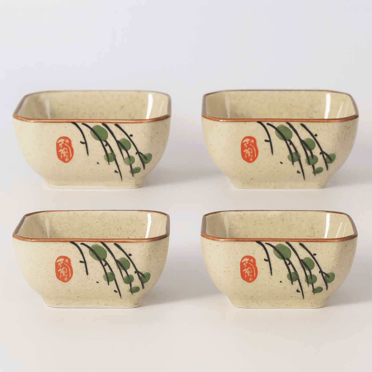 Japanese Pattern Porcelain Sauce Dishes, Set of 4