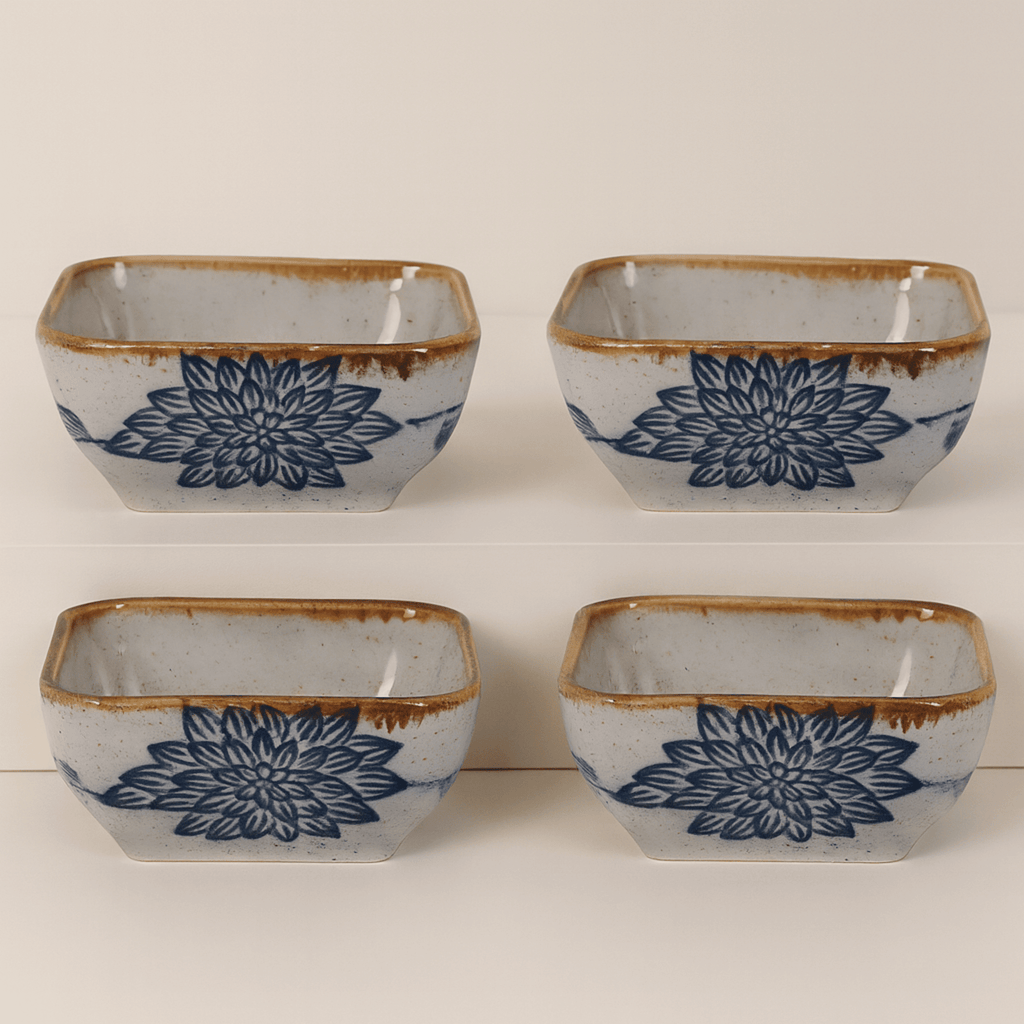 Japanese Pattern Porcelain Sauce Dishes, Set of 4
