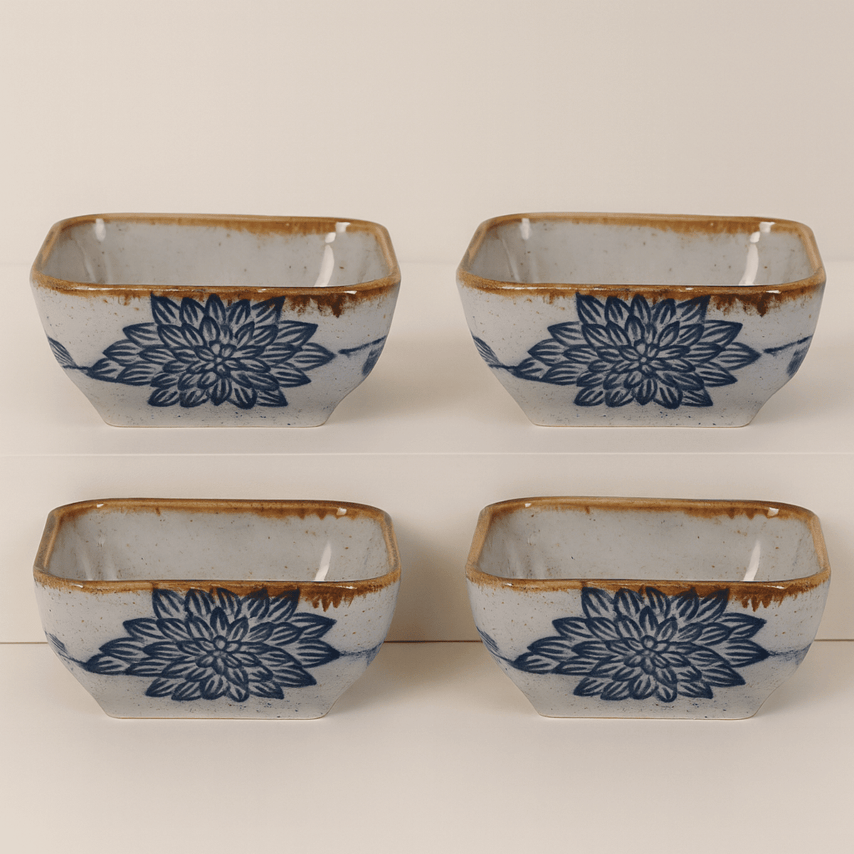 Japanese Pattern Porcelain Sauce Dishes, Set of 4