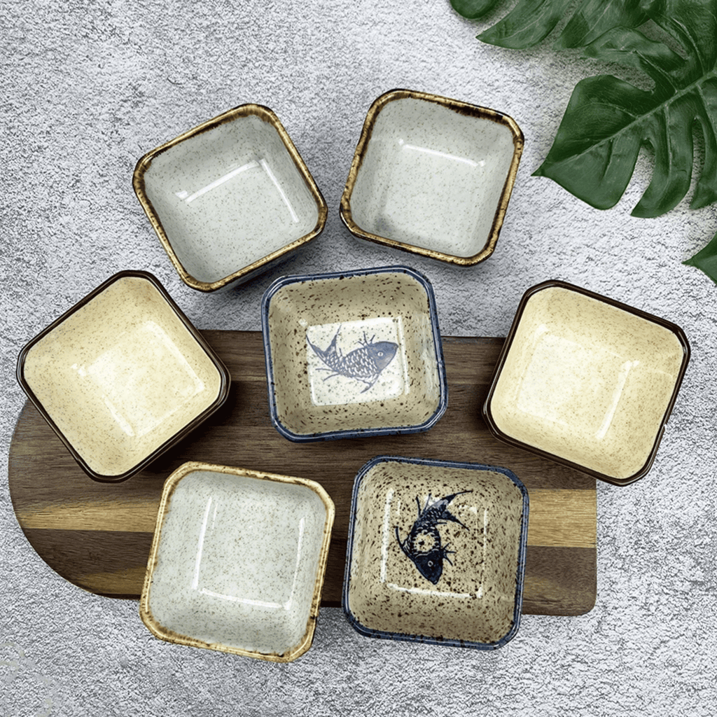 Japanese Pattern Porcelain Sauce Dishes, Set of 4