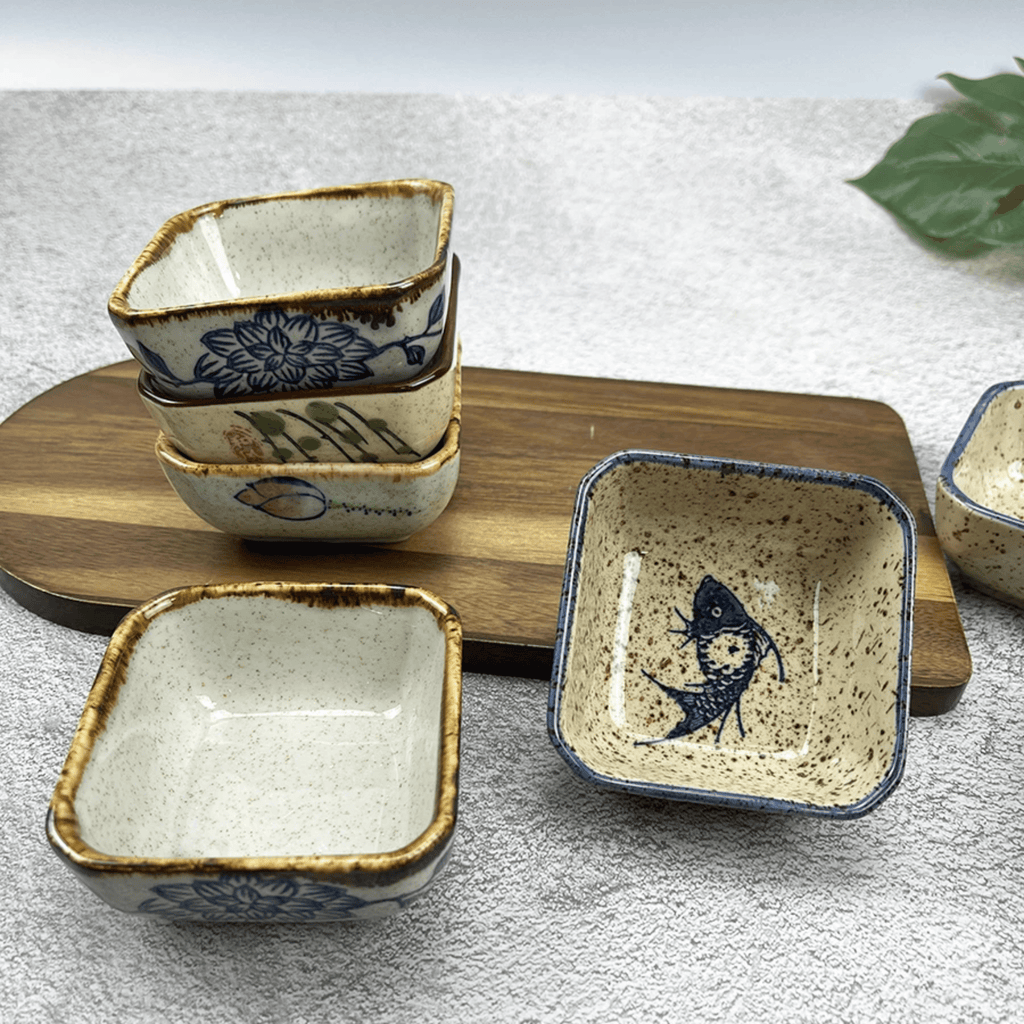 Japanese Pattern Porcelain Sauce Dishes, Set of 4