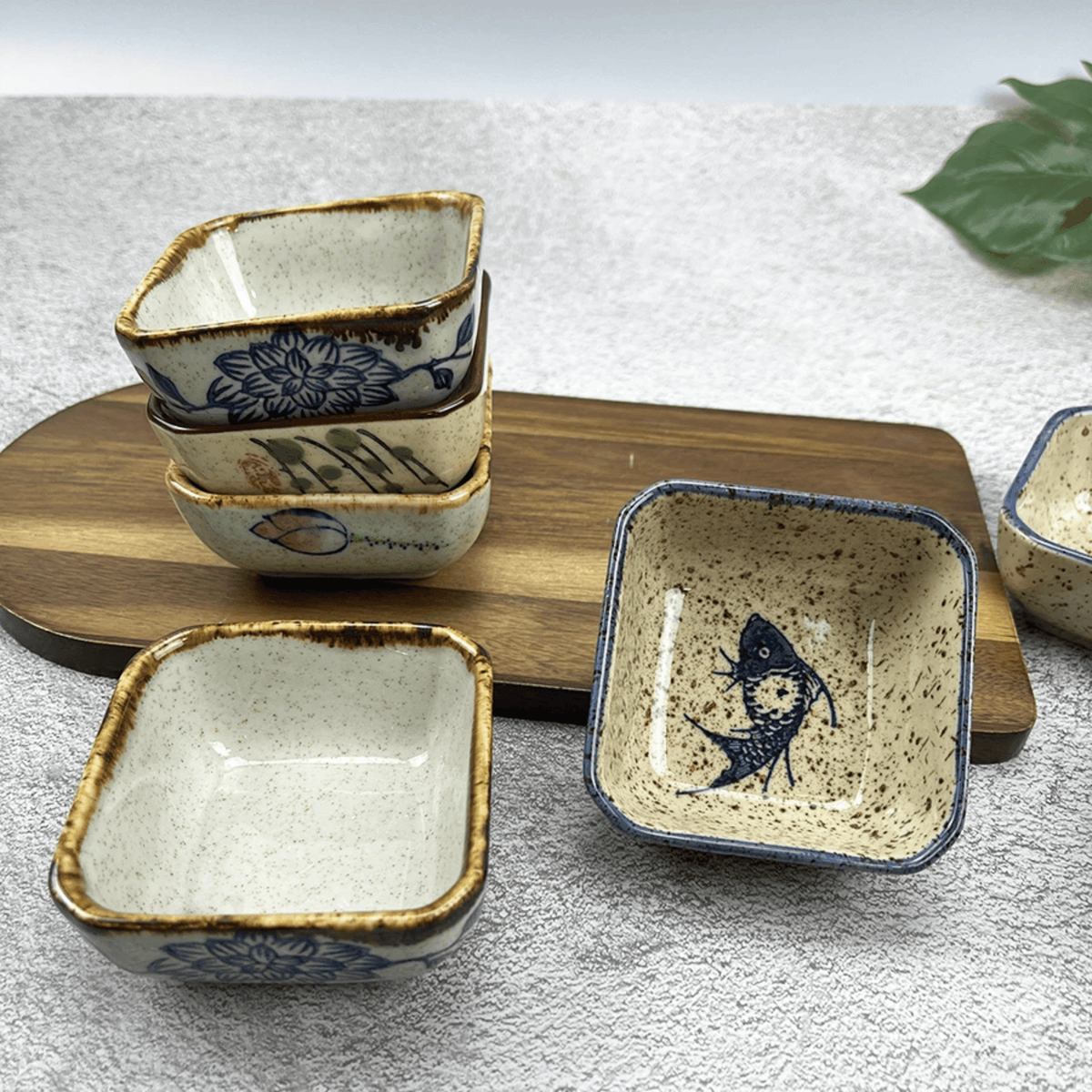 Japanese Pattern Porcelain Sauce Dishes, Set of 4