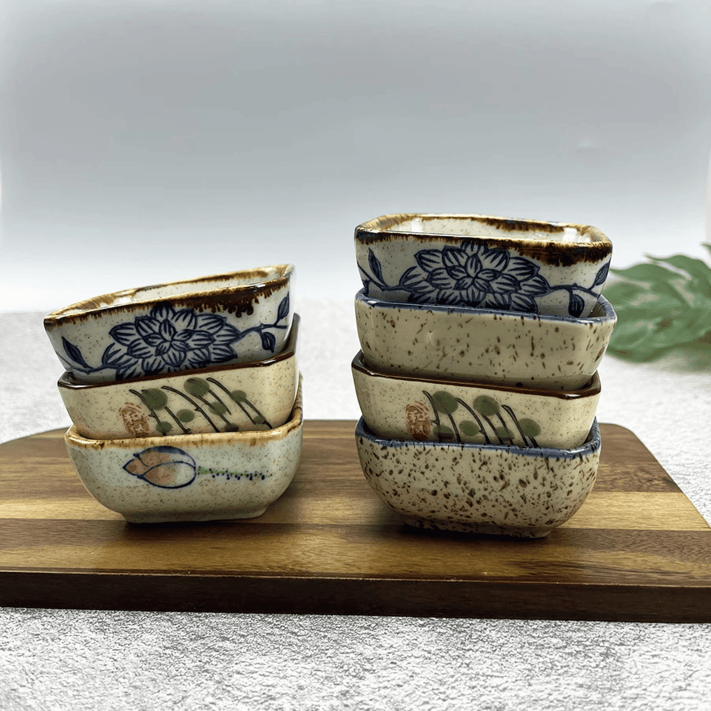 Japanese Pattern Porcelain Sauce Dishes, Set of 4