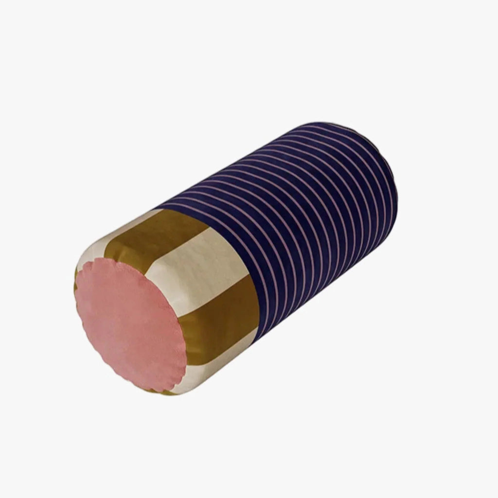 Striped Velvet Bolster Cushion, 20 x 45 cm