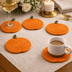 Crochet Pumpkin Coasters, Handmade Autumn Table Décor, Set of 4 - product view 5