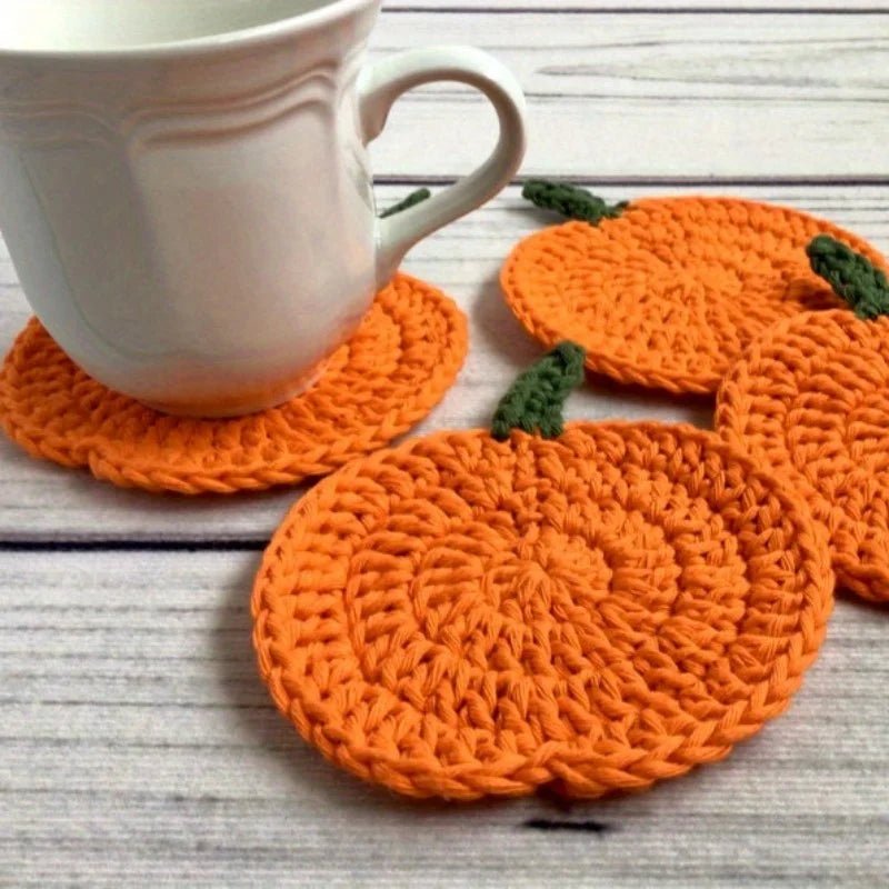 Crochet Pumpkin Coasters, Handmade Autumn Table Décor, Set of 4 - product view 6