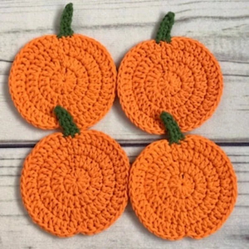Crochet Pumpkin Coasters, Handmade Autumn Table Décor, Set of 4 - product view 9