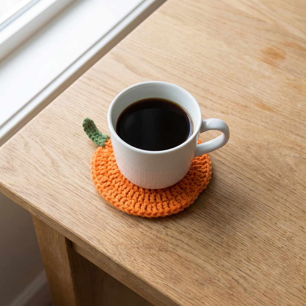 Crochet Pumpkin Coasters, Handmade Autumn Table Décor, Set of 4 - product view 2