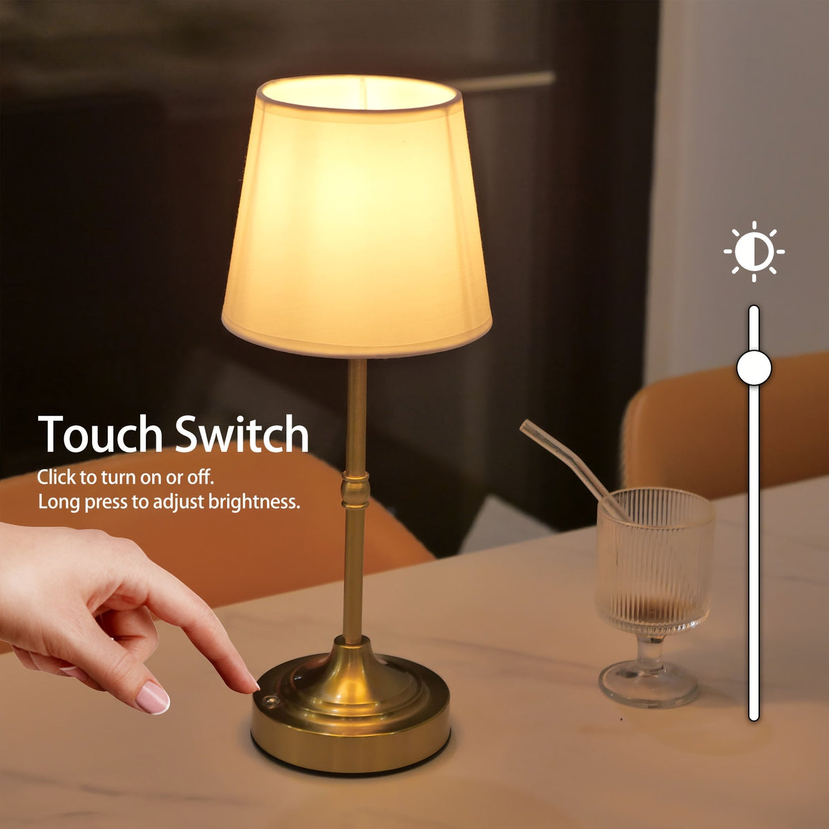 Cordless Fabric-Shade Table Lamp, USB Rechargeable and Dimmable - product view 10