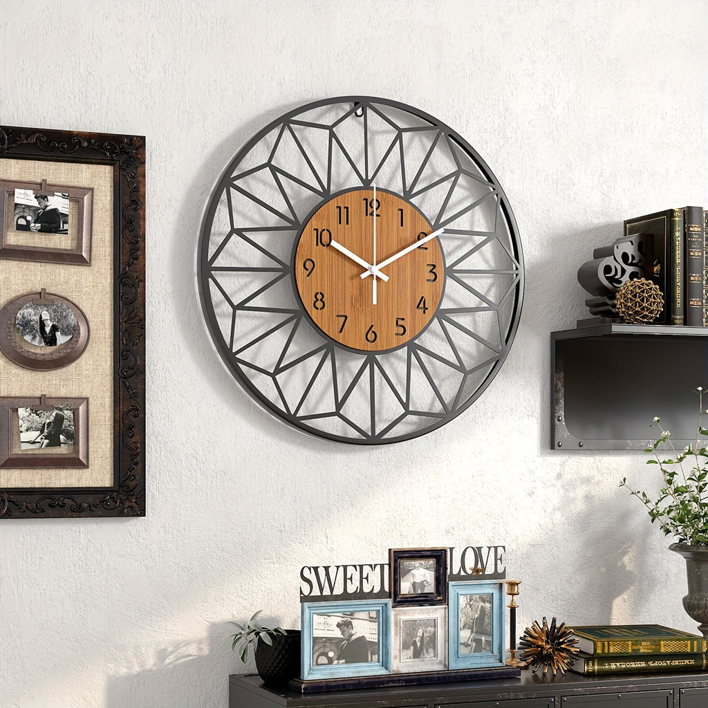 Silent Metal Wall Clock with Wood-Grain Centre — product view 4
