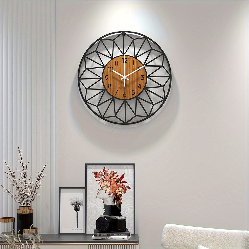 Silent Metal Wall Clock with Wood-Grain Centre — product view 8