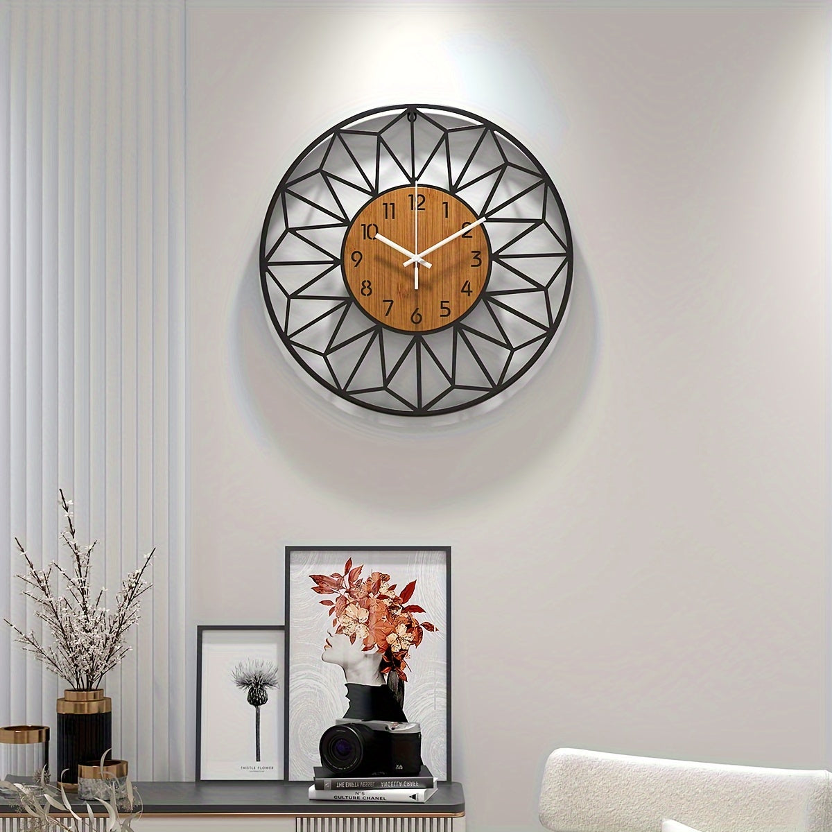 Silent Metal Wall Clock with Wood-Grain Centre — product view 8