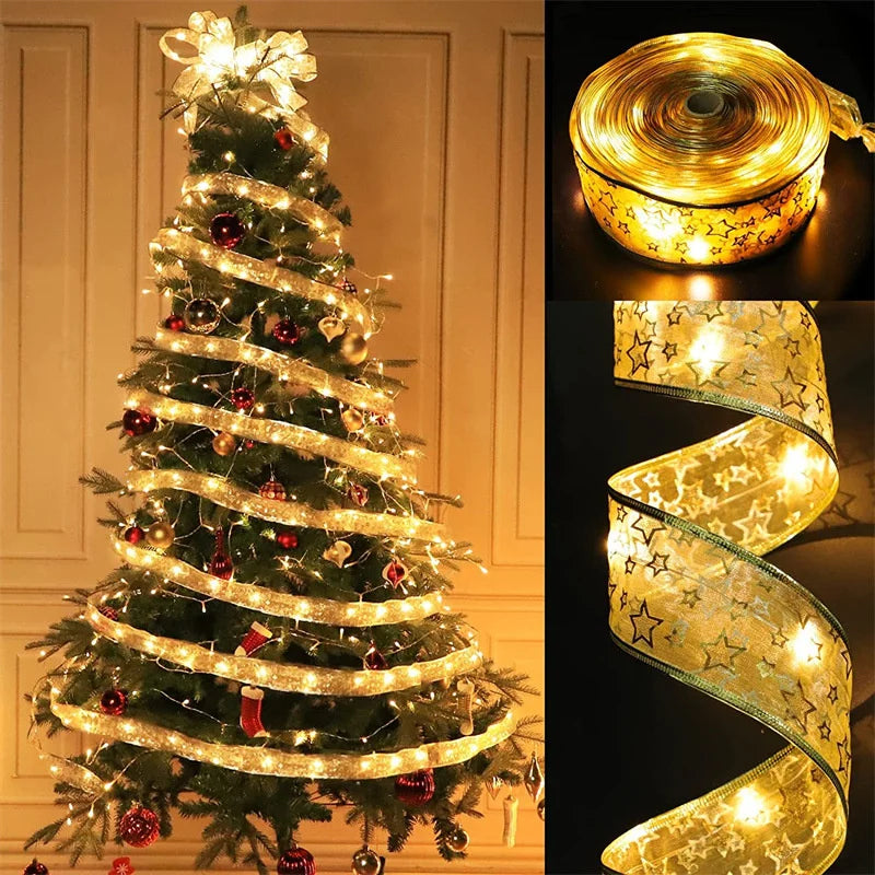 Battery-Powered Christmas Ribbon Fairy Lights