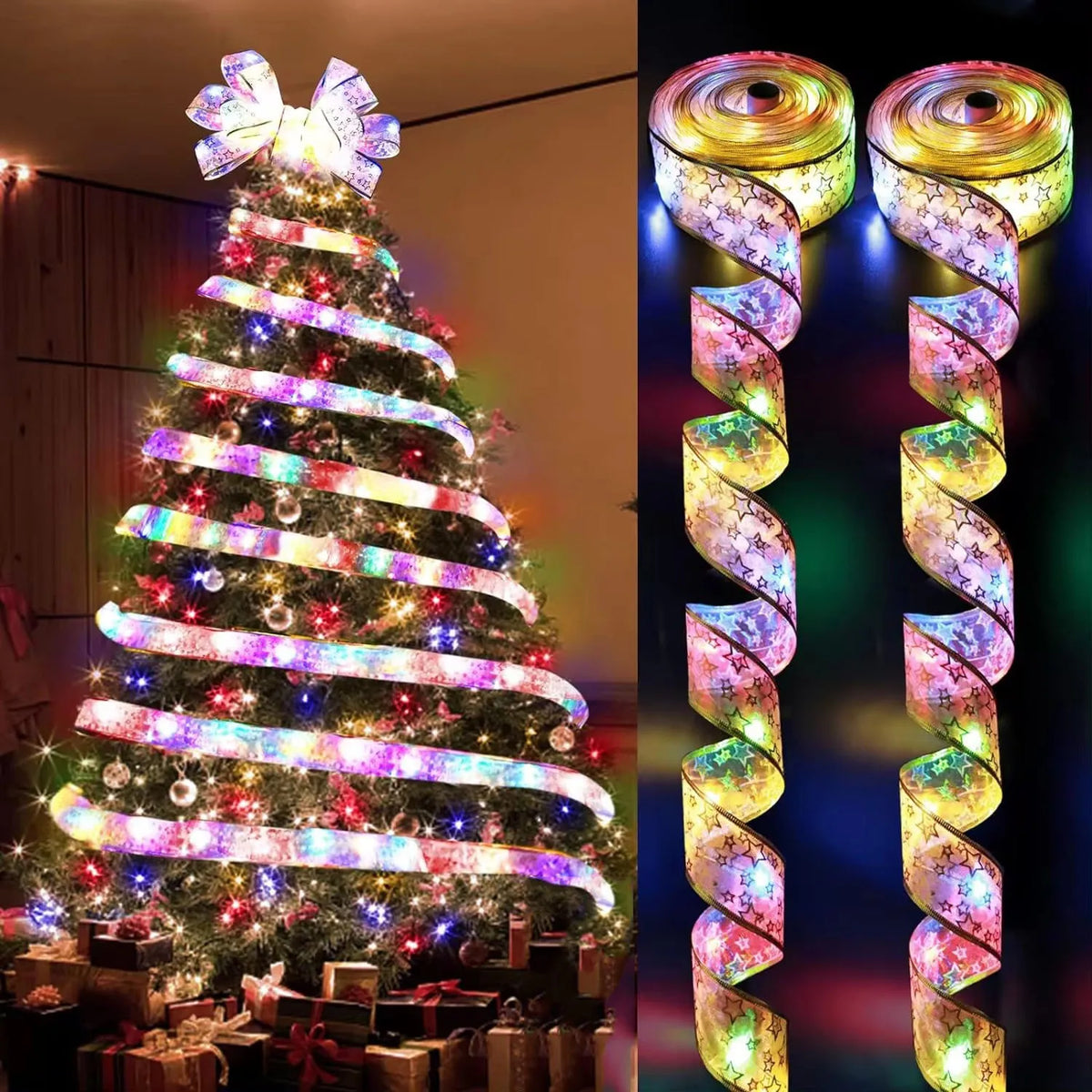 Battery-Powered Christmas Ribbon Fairy Lights