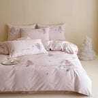Cotton Sateen Bedding Set with Embroidered Christmas Trees