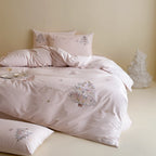 Cotton Sateen Bedding Set with Embroidered Christmas Trees