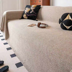 Linen-Look Sofa Throw Cover, Reversible Polyester Furniture Protector — product view 1