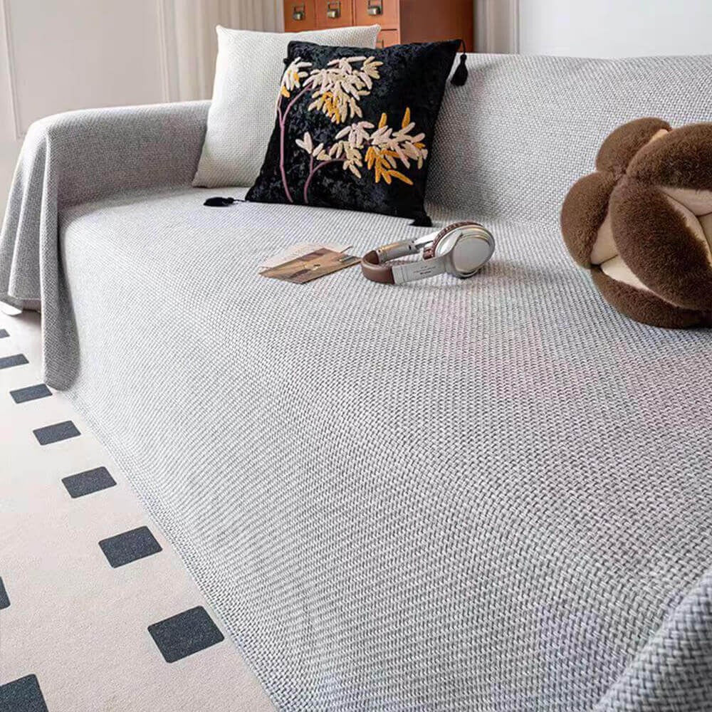Linen-Look Sofa Throw Cover, Reversible Polyester Furniture Protector — product view 4